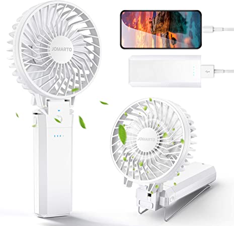 JOMARTO Handheld Fan Battery Operated Desk Fan 5200mAh 5 Speeds 20H Working for Household/Office/Travel/Camping Personal Rechargeable Portable Detachable&Washable (White)