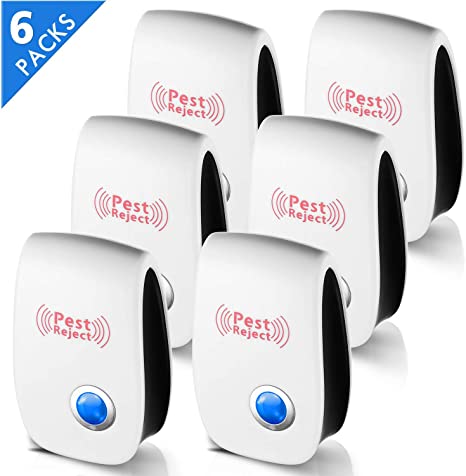 Ultrasonic Pest Repellent, 2020 Updated Indoor Electronic Insect Control Repeller Plug in, Humane Easiest Way for Mice, Rodent, Bed Bug, Mosquito, Fly, Cockroach, Spider, Rat - Pest Reject (6 Pack)