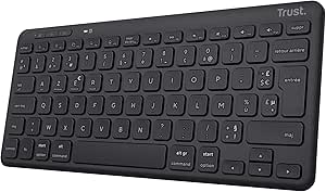 Trust Lyra Clavier sans Fil Bluetooth, AZERTY Français, 85% Plastique Recyclé, Mini Clavier Rechargeable Multi-appareils pour PC, Ordinateur Portable, Mac, Tablet, iPad, Android, iOS - Noir