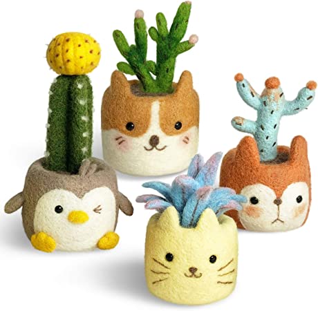 Full Range of Needle Felting Kit, KISSBUTY Cactus Wool Felted Set for Adults and Beginners Including Wool Roving for 4 Succulents, Foam Mat, Needles, Finger Guards Tools Kit