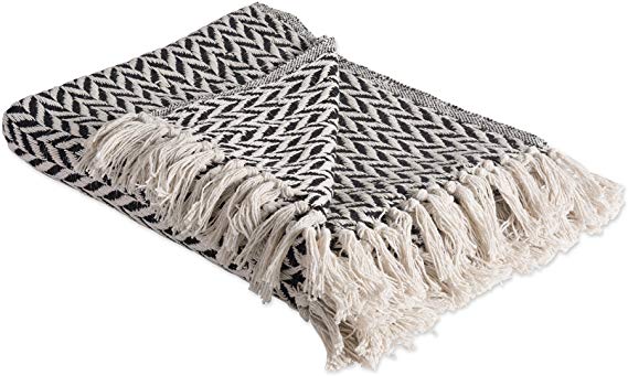 DII Rustic Farmhouse Cotton Zig-Zag Blanket Throw with Fringe for Chair, Couch, Picnic, Camping, Beach, Everyday Use, 50 x 60 - Black