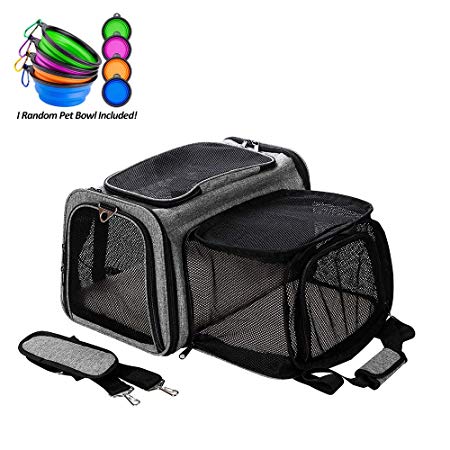 Coopeter Soft-Sided Pet Carrier Expandable,Pet Travel Carrier for Dog & Cat (Side expand pet carrier, Grey)