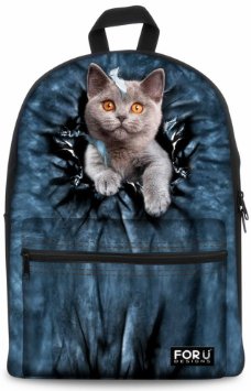 FOR U DESIGNS Casual Daypacks Cute Cat Dog Backpacks Laptop Rucksacks College School Bags Black
