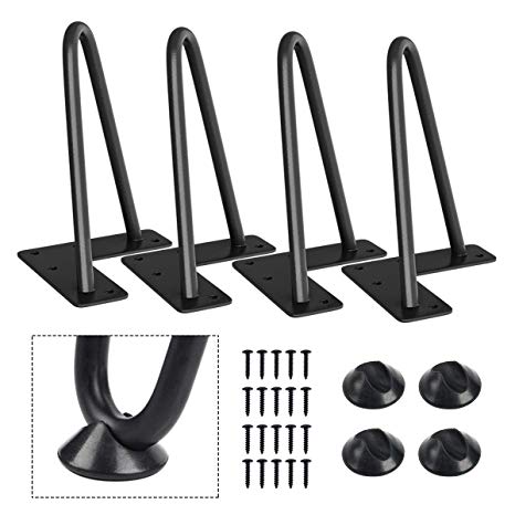 SMARTSTANDARD 6" Heavy Duty Hairpin Coffee Table Legs, Metal Home DIY Projects for Furniture, with Bonus Rubber Floor Protectors Black 4PCS