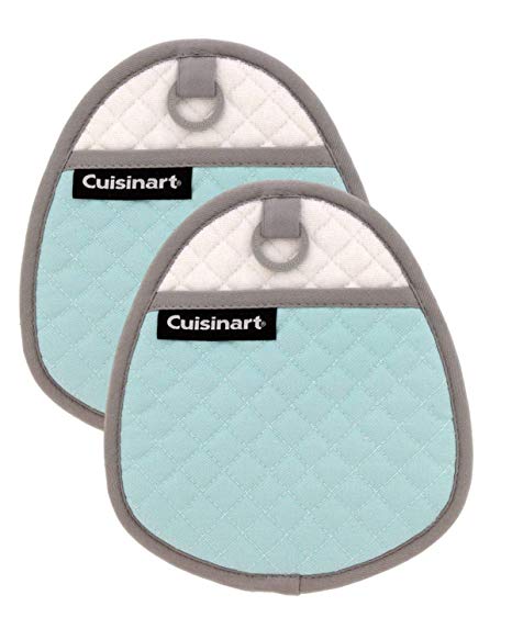 Cuisinart Quilted Silicone Potholders & Oven Mitts - Heat Resistant up to 500° F, Handle Hot Oven/Cooking Items Safely - Soft Insulated Pockets, Non-Slip Grip w/Hanging Loop, Pastel Turquoise- 2pk