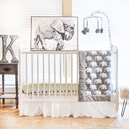Pam Grace Creations 6 Piece Crib Bedding Set, Grey/Indie Elephant, Standard Crib