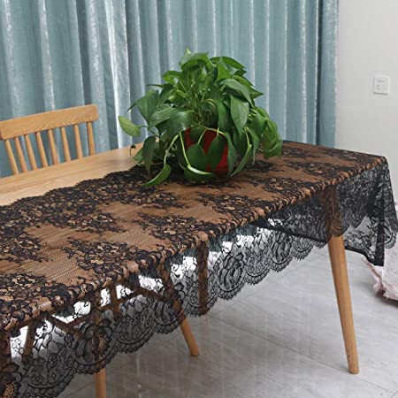 30 x 120 Inches Black Lace Table Runners Tablecloths for Baby Showers Parties Weddings,Fabric Ribbon Sewing Lace