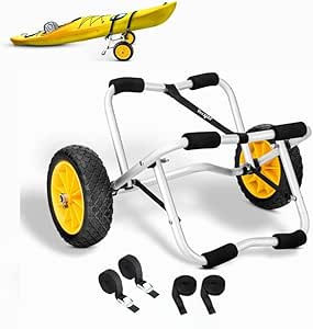 Yes4All Kayak Cart U-Shape Aluminum, 200lbs Capacity Kayak Dolly with 4 Fixing Straps & Thick PU Wheels, Foldable Canoe Cart