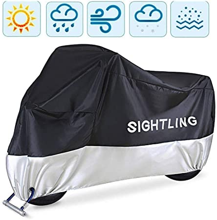 Motorcycle Cover, SIGHTLING All Season 210D Waterproof Motorbike Covers with Lock Holes, Fits up to 96.5" Motors, for Honda, Yamaha, Suzuki, Harley,96.5 x 41x 50 inch