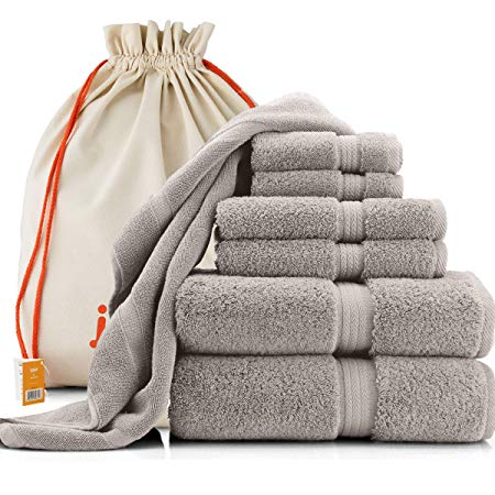 joluzzy Luxury 7-Pic Silver/Gray Towel Set - 100% Long-Staple Turkish Cotton - High Absorbent 700 GSM - Soft & Plush - Hotel Quality - 2 Bath Towels, 2 Hand Towels, 2 Face Towels, 1 Floor Mat