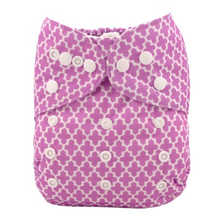 Baby Cloth Pocket or Cover Diaper Fuchsia Queatrefoil with 1 Bamboo Insert for Boy or Girl Reusable and Adjustable