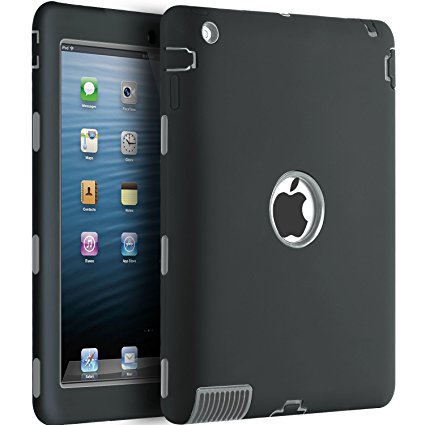 iPad 2 Case,iPad 3 Case,iPad 4 Case,BENTOBEN Heavy Duty Rugged Shock-Absorption / High Impact Resistant Hybrid Three Layer Full Body Protective Case Cover for iPad 2/3/4 Retina (Black/Gray)