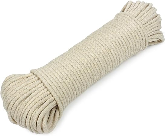 Natural Braided Cotton Clothes Lines Clotheslines and Pulley Lines Outside Washing Line Rope Multipurpose Cotton Rope for Garden Crafts Arts Camping-4mm x 30meters