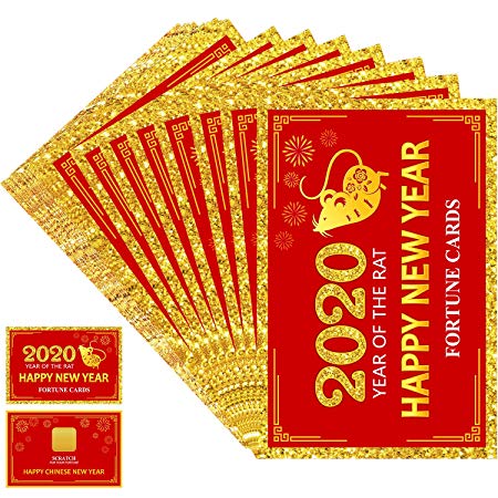 Frienda 2020 Chinese New Year Fortune Cards, Year of The Rat Party Scratch Off Fortune Games, Laminated Fortune Teller Cards (Style 2, 24 Pieces)