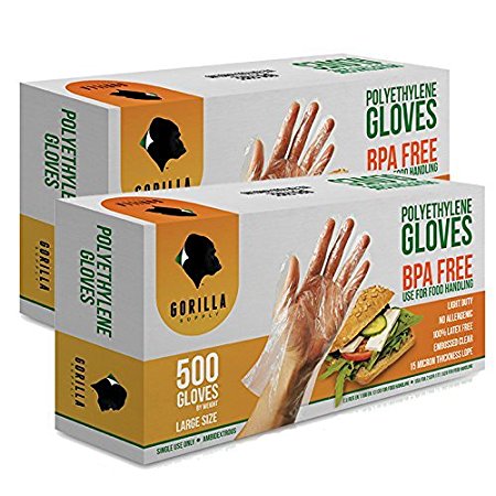 1000 BPA Free Disposable Poly PE Gloves Large, Food Grade Model: 2X500-L-PE-GLVES