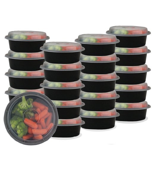 Pakkon Round Bento Lunch Box Containers With Clear Lid / Japanese Bento Box / Storage Container Set 24 ounce [20 pk]