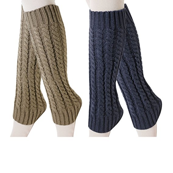 2 Pack of Womens Cable Knit Leg Warmers Knitted Crochet Long Socks