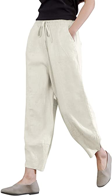 UNibelle Women's Cotton Linen Pants Casual Loose Tapered Pants Baggy Harem Pants
