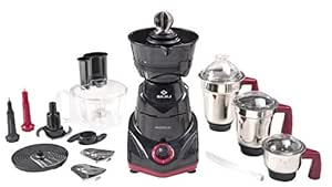 Bajaj Maverick Mixer Grinder, 750W, 3 Jars, Food Processor Bowl and Coconut Scraper (Black)