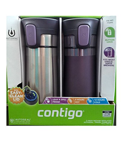 2 pk Contigo Pinnacle Thermal 14 oz Travel Mug Leak Spill Proof with Vacuum Insulated Body (Purple)