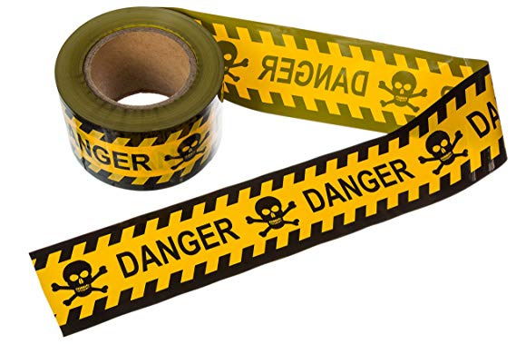 TorxGear Kids Barricade Danger Tape - Yellow and Black Skull and Crossbones - 300' Roll of Barricade Tape for Halloween Parties or Construction Use