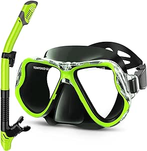 Greatever Dry Snorkel Set,Panoramic Wide View,Anti-Fog Scuba Diving Mask,Professional Snorkeling Gear