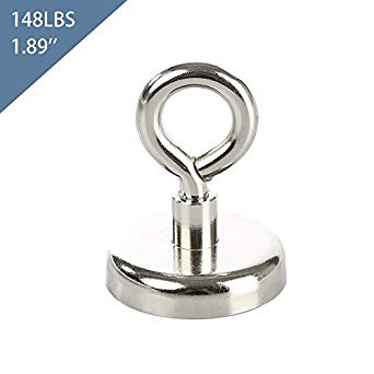 Whectin Powerful Fishing Magnets Neodymium 148 lbs(67 KG) Pulling Force Rare Earth Magnet with Countersunk Hole Eyebolt Diameter 1.89 inch(48 mm) for Underwater Salvage Retrieval