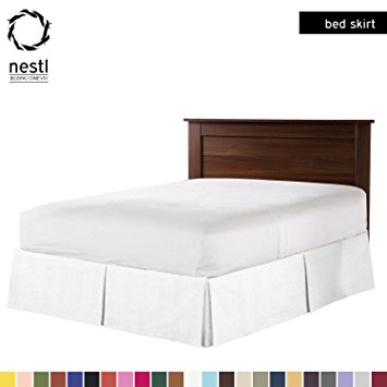 Pleated Bed-Skirt Queen Size – White Luxury Double Brushed 100% Microfiber Dust Ruffle, 14” inch Tailored Drop, Covers Bed Legs and Frame. By Nestl Bedding