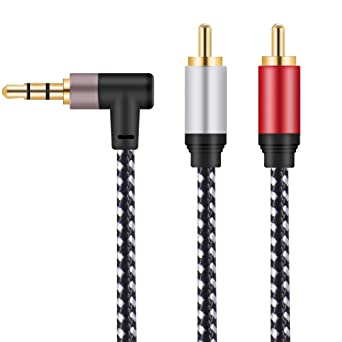 3.5mm to RCA Audio Cable 6FT, 3.5mm to 2-Male RCA Stereo Splitter Cable 1/8" Right Angle TRS to RCA Straight Plug Audio Auxiliary Cord for Smartphone, Speakers, Tablet, HDTV, MP3 Player