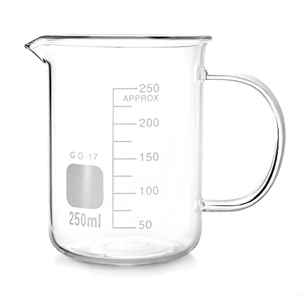 QWORK Beaker with Handle, 250ml/8.45oz, Borosilicate Glass,Measuring Cup, Beaker Mug with Pouring Spout