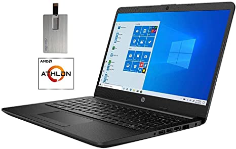 2021 HP Pavilion 14" HD Display Laptop Computer, AMD Athlon Silver 3050U Processor, 8GB DDR4 RAM, 128GB SSD, AMD Radeon Graphics, Webcam, Stereo Speakers, Windows 10, Black, 32GB SnowBell USB Card