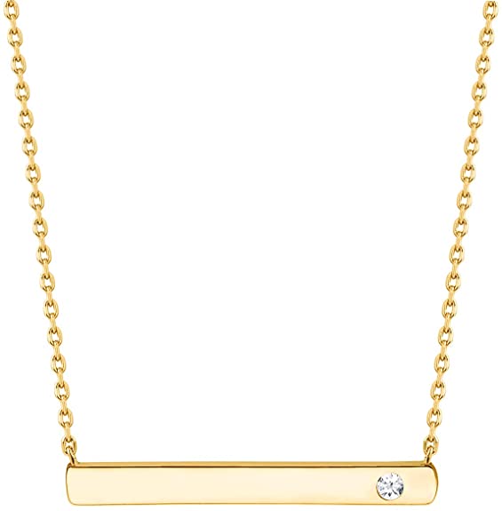 PAVOI 14K Gold Plated Swarovski Crystal Birthstone Bar Necklace | Dainty Necklace | Gold Necklaces for Women |