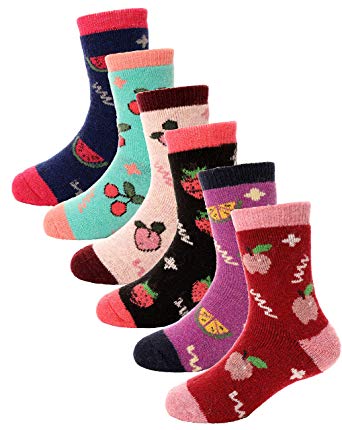 Boys Girls Wool Socks For Child Kid Toddler Thermal Warm Thick Cotton Winter Crew Fun Socks 6 Pairs