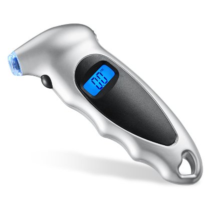 AstroAI Digital Tire Pressure Gauge 150 PSI 4 Settings for Car Truck Bicycle with Backlit LCD and Non-Slip Grip, Silver