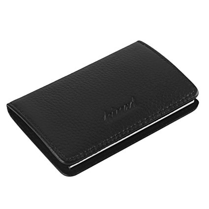 Kinzd Ultra Slim Leather Business Card Holder with Magnetic Shut To Keep Business Cards in Mint Condition (Black)