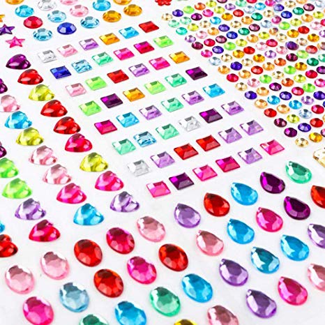 SUMAJU 525 PCS Self Adhesive Craft Sticker, Multicolor Rhinestone Sticker Gems Flatback Jewels Stickers Craft Assorted Bling Crystal Sticker Sheets for DTY Decoration