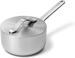 Caraway Stainless Steel Sauce Pan (1.75 Qt) - 5-Ply Stainless Steel - Oven Safe & Stovetop Agnostic - Non Toxic, PTFE & PFOA Free