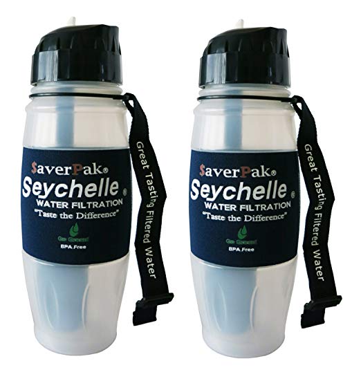 $averPak 2 Pack - Includes 2 $averPak Seychelle 28oz Flip Top Water Bottles with the ALKALINE pH2O Enhancing Filter