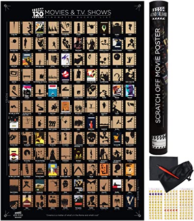 Wond3rland Premium Scratch Off Movie Poster with 100 Films & 20 TV Shows | Unique Black Cinematic Bucket List | Deluxe Gift for Cinema Lovers | Bonus - Complete Accessories Set Included (Black)