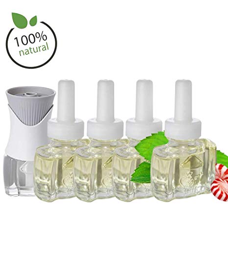 (4 Pack) Scent Fill® Brand 100% Natural Peppermint Refills and (1) Air Wick® Warmer