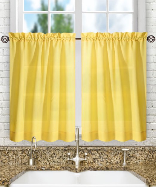 Ellis Curtain Stacey Tailored Tier Pair Curtains, 56" x 24", Yellow