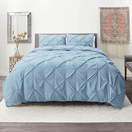 Nestl Pintuck Duvet Cover Set | Pintuck Comforter Cover | Ice Blue Duvet Cover Twin | 2 Piece Pinch Pleat Duvet Cover | Ultra Soft Microfiber Hotel Collection