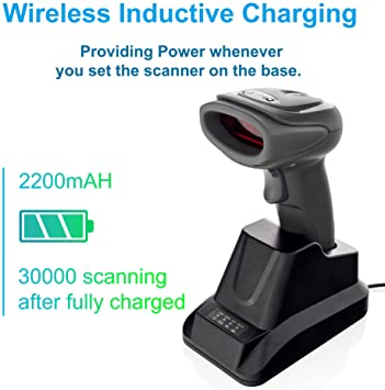LS-PRO Wireless Barcode Scanner with USB Cradle Receiver Charging Base, 2.4GHz Handheld 1D Cordless Laser Barcode Reader, UP to 150Ft Transmission Range, long-life Battery 2200mAh, 1 Year Warranty.
