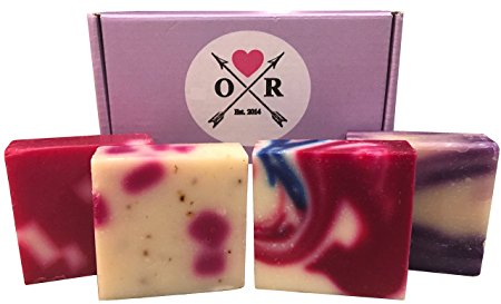 Oliver Rocket Handcrafted Soap Gift Set (4 bar set) - 5 ounces each - Face & Body Soap - Lavender, Petal Dance, Wild Passion & Raspberry Rush - Made in USA with Organic Shea Butter