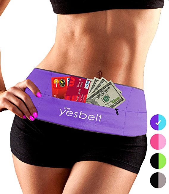 YesBelt #1 REVERSIBLE Running Belt and Waist Pack w ZIPPER - Better than Cell Phone Sports Armband - iPhone 6 Plus - Best Travel Money Belt - Stylish Fitness Zip 'n Flip Band for Workout