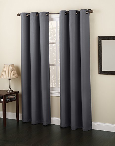 No. 918 Montego Casual Textured Grommet Curtain Panel, 48 x 84 Inch, Charcoal Gray