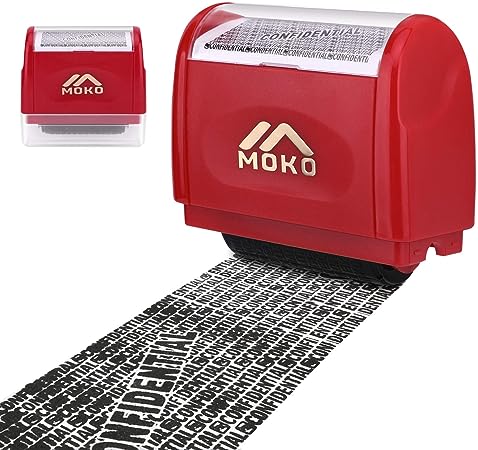 MoKo Identity Theft Protection Stamp Roller, Refillable Self Inking Wide Roller Security Stamp, Private & Confidential Stamp Roller for Personal Information Blackout, Large Size, Red