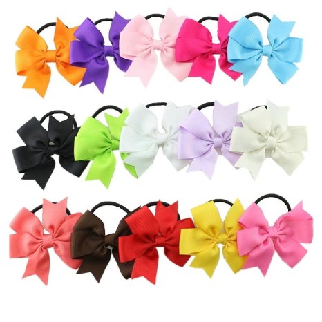 Bzybel Boutique Baby Girls 3.5" Grosgrin Ribbon Hair Bows Ponytail Holderes Hair Ties for Teens and Young Women 15pcs
