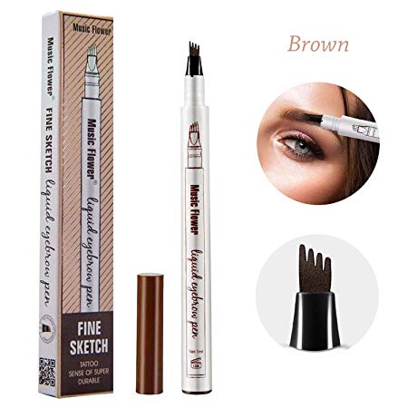 Tattoo Eyebrow Pen, Waterproof Tint with Four Tips, Long Lasting Smudge-Proof Natural Hair-Like Defined All Day (Brown)