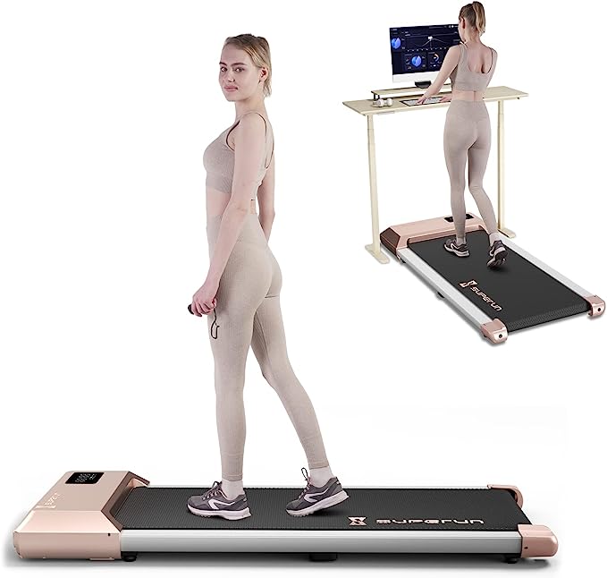 SupeRun 2 in 1 Under Desk Treadmill, Low Noise Compact Walking Pad with Remote Control, 2.5 HP Portable Treadmill Desk Workstation with 300lbs Capacity, LED Display